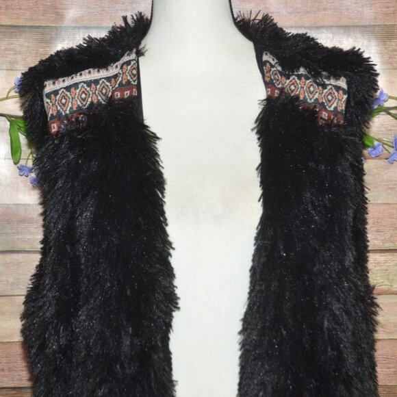 L Love Boutique Black Furry Shaggy Long Open Front Sweater Vest Womens Size 2XL - Picture 5 of 11